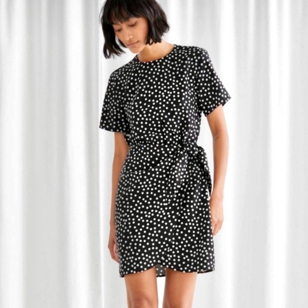 & Other Stories Polka Dot Dress Women’s Size 6 Waist Tie Faux Wrap Skirt Retro